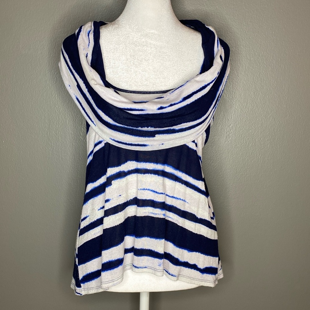 Ella Moss Blue & White Tie Dyed Striped Cowl-neck Racerback Tank - Size S